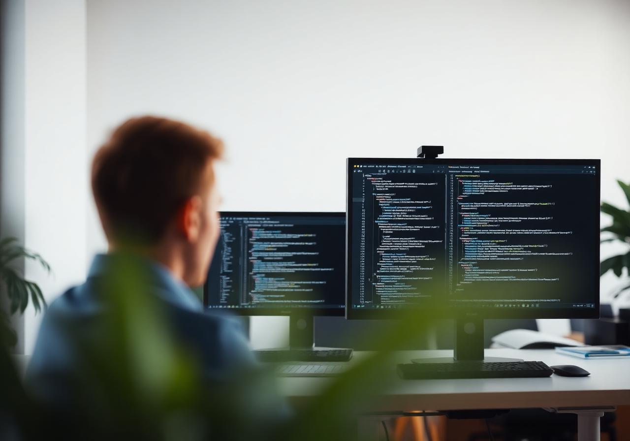 Software developer working on code
